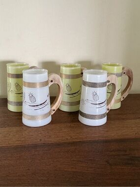 Vintage Siesta Ware Frosted Tiki Glasses with Wood Handles Set of 5 - 1950s